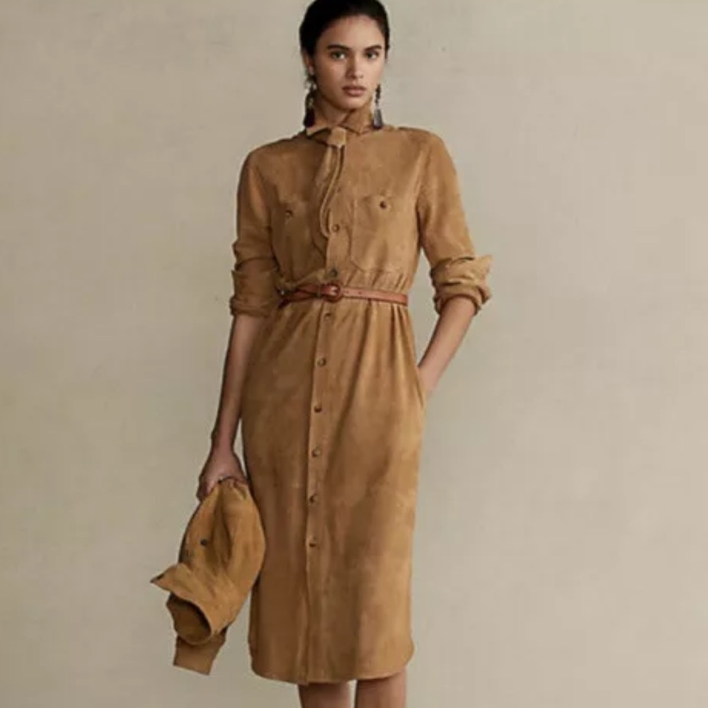 RALPH LAUREN Western Equestrian Glove Soft Suede Leather Coat Dress 8 RARE NWT!!
